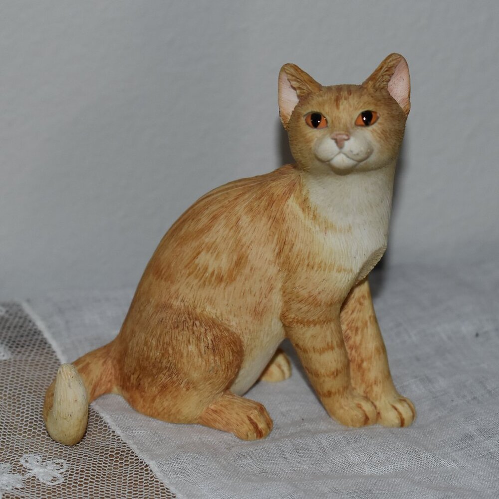 Vintage Realistic Small Mini Orange Tabby Cat Figurine Decor
